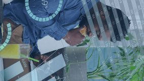 Statistical data processing against african american man using laptop and having a snack. global networking and business technology concept - Powered by Shutterstock - Get 15% off with code: PIKWIZARD15