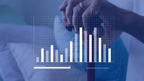 Senior man gripping cane as bar chart overlay updating upon slider moving showing business metrics. Analytics, finance, data, progress, growth, timeline, visualization - Powered by Shutterstock - Get 15% off with code: PIKWIZARD15