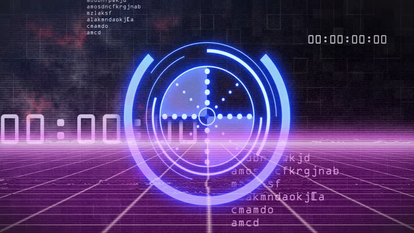 Initiating HUD showing rotating rings above grid while scanning effects visualizing data processing. Futuristic, technology, interface, neon, digital, cybersecurity, innovation - Powered by Shutterstock - Get 15% off with code: PIKWIZARD15