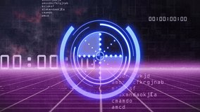 Initiating HUD showing rotating rings above grid while scanning effects visualizing data processing. Futuristic, technology, interface, neon, digital, cybersecurity, innovation - Powered by Shutterstock - Get 15% off with code: PIKWIZARD15