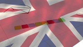 Waving Union Jack flag starting 3D bars growing camera panning revealing icons showing growth. Patriotism, innovation, technology, finance, analytics, progress, digital - Powered by Shutterstock - Get 15% off with code: PIKWIZARD15