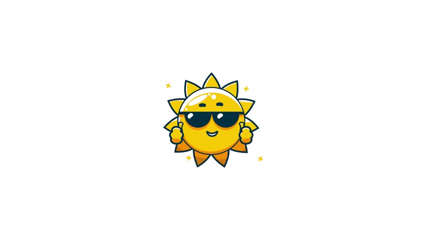 Cartoon sun vector with happy face. Perfect for summer, vacation, beach party, weather icons, and children’s designs. Bright, cheerful, and easy to customize.