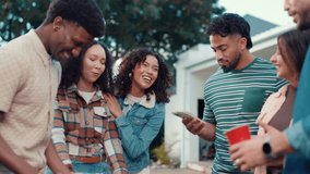 People, friends and laugh at barbecue, party and funny conversation for cooking, drinks and happy in garden. Men, women and group with smile for chat, BBQ or reunion at social gathering in summer - Powered by Shutterstock - Get 15% off with code: PIKWIZARD15