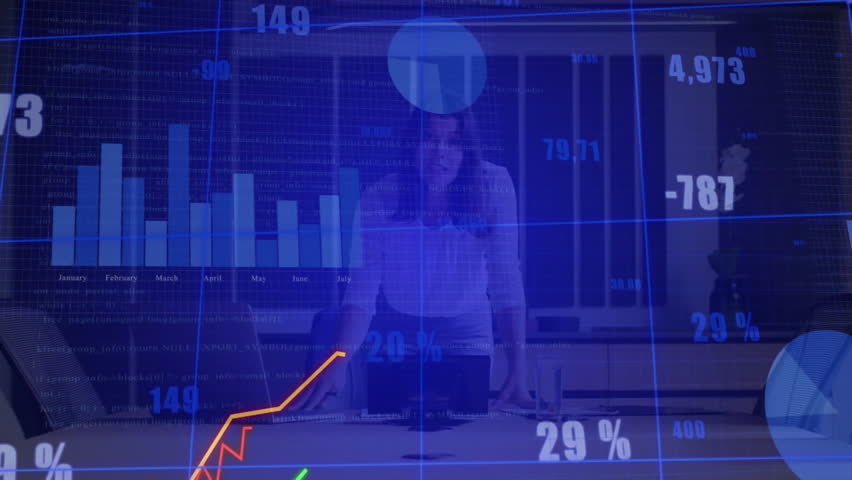 businesswoman leaning initiating dashboard with fluctuating line graph driving business insight. Analytics, data visualization, corporate, professional, modern, growth, leadership - Powered by Shutterstock - Get 15% off with code: PIKWIZARD15