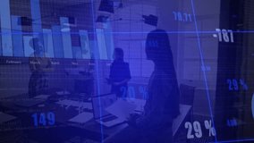 Team analyzing business charts to plan in meeting room, laptop updating and initiating data overlay. Corporate, teamwork, analytics, data, innovation, collaboration, professional - Powered by Shutterstock - Get 15% off with code: PIKWIZARD15