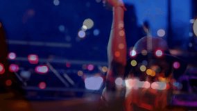 Silhouette singer stepping forward, taking mic and singing and pointing at camera with city lights. Concert, performer, nightlife, entertainment, stage, performance, spotlight - Powered by Shutterstock - Get 15% off with code: PIKWIZARD15