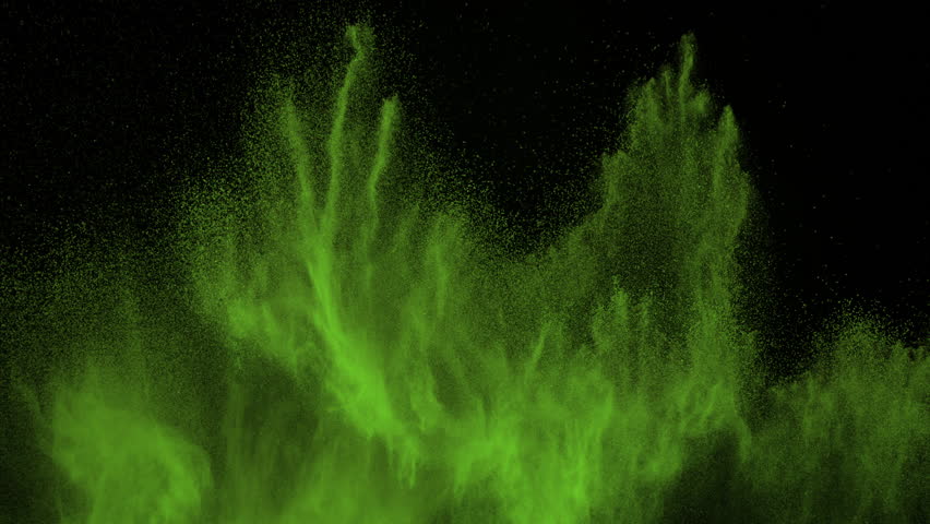 Super Slow Motion Shot of Matcha Powder Explosion Isolated on Black Background at 1000fps.