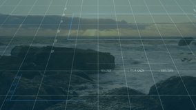 Grid overlay fading in causing bar, pie, ring and line charts showing data over dusk coastline. Data visualization, ocean, sunset, abstract, digital, analytics, technology - Powered by Shutterstock - Get 15% off with code: PIKWIZARD15