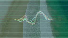 Multi-colored waveform graph generating waves over shore, shifting peaks, representing surf trends. Data visualization, oceanic landscape, abstract design, digital art, environmental graphics, - Powered by Shutterstock - Get 15% off with code: PIKWIZARD15