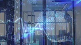 Finance professional tapping smartphone for data review, animating floating charts in corridor. Business, technology, innovation, data, analytics, corporate, digital - Powered by Shutterstock - Get 15% off with code: PIKWIZARD15