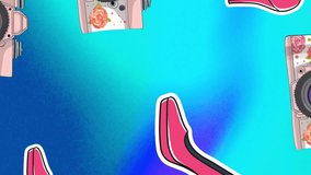 Animation of pink high heeled shoes and cameras over blue and purple blur. Fashion, style, footwear, retro, photography, social media, digital interface and communication digitally generated video. - Powered by Shutterstock - Get 15% off with code: PIKWIZARD15