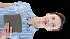 Animation of caucasian businesswoman over dna strand and data processing on black background. global business, technology and digital interface concept digitally generated video. - Powered by Shutterstock - Get 15% off with code: PIKWIZARD15