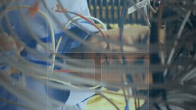 Animation of scope scanning and data processing over caucasian it man computer server. global computing and data processing concept digitally generated video. - Powered by Shutterstock - Get 15% off with code: PIKWIZARD15