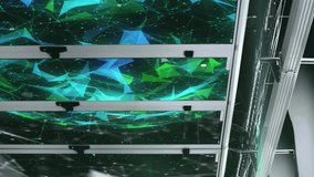 Animation of shapes, icons and world map over server room. Global network, connections and technology concept digitally generated video. - Powered by Shutterstock - Get 15% off with code: PIKWIZARD15