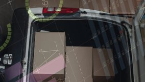 Animation of statistics and financial data processing over delivery man. global shipping, delivery, business, data processing and technology concept digitally generated video. - Powered by Shutterstock - Get 15% off with code: PIKWIZARD15