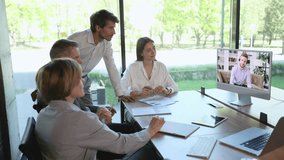 Business people meeting conference discussion corporate concept with collegue in video chart, discussing financial report of their company. - Powered by Shutterstock - Get 15% off with code: PIKWIZARD15