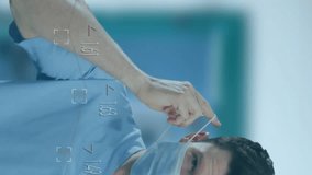 Animation of financial data processing and male doctor in face mask. Covid 19 pandemic, medicine, healthcare, finance, computing and data processing concept digitally generated video. - Powered by Shutterstock - Get 15% off with code: PIKWIZARD15