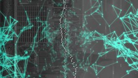 Animation of graphs over connected dots forming geometric shapes over modern city against cloudy sky. Digital composite, multiple exposure, communication, report, business and architecture concept. - Powered by Shutterstock - Get 15% off with code: PIKWIZARD15