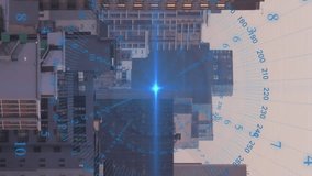 Animation of data processing spinning around blue light spot against aerial view of cityscape. Computer interface and business technology concept - Powered by Shutterstock - Get 15% off with code: PIKWIZARD15