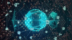 Animation of globe with connections, data processing over computer circuit board. Global computing, digital interface and data processing concept digitally generated video. - Powered by Shutterstock - Get 15% off with code: PIKWIZARD15