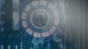 Animation of arc reactor over loading bars and map against mathematical equations. Digitally generated, hologram, illustration, power supply, progress, business, global and education concept. - Powered by Shutterstock - Get 15% off with code: PIKWIZARD15
