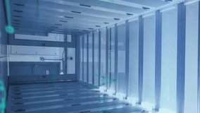 Animation of molecular structure diagrams and data processing over server room. Global science, computing, data processing and digital interface concept digitally generated video. - Powered by Shutterstock - Get 15% off with code: PIKWIZARD15