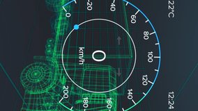 Animation of car interface over digital lorry model on black background. global transport, technology and digital interface concept digitally generated video. - Powered by Shutterstock - Get 15% off with code: PIKWIZARD15