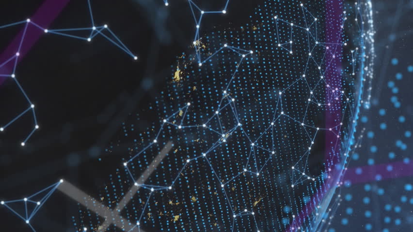 Animation of data processing, colorful shapes, globe and connections on black background. Data processing, digital interface, communication and technology concept digitally generated video. - Powered by Shutterstock - Get 15% off with code: PIKWIZARD15