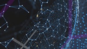 Animation of data processing, colorful shapes, globe and connections on black background. Data processing, digital interface, communication and technology concept digitally generated video. - Powered by Shutterstock - Get 15% off with code: PIKWIZARD15