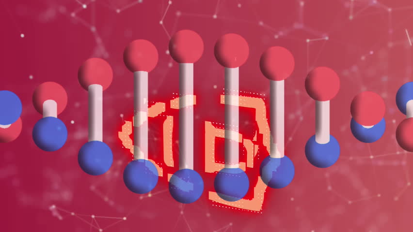 Animation of rotating 3d dna strand, with orange padlock symbol over network on pink. global medical science research technology, digital data and security concept, digitally generated video. - Powered by Shutterstock - Get 15% off with code: PIKWIZARD15