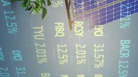 Animation of financial data processing over solar panel with green plants on blue background. Global sustainability, business, green and solar energy concept digitally generated video. - Powered by Shutterstock - Get 15% off with code: PIKWIZARD15
