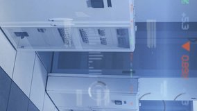 The video shows a digital interface with data processing and digital information flowing through a network of computer servers in a server room with flashing, glowing lights. The data processing is - Powered by Shutterstock - Get 15% off with code: PIKWIZARD15