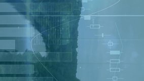 Animation of statistical data processing over aerial view of landscape with sea and forest. Business data technology concept - Powered by Shutterstock - Get 15% off with code: PIKWIZARD15