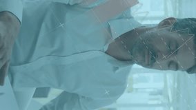 Animation of statistical data processing against caucasian man meditating at office. Business data technology concept - Powered by Shutterstock - Get 15% off with code: PIKWIZARD15