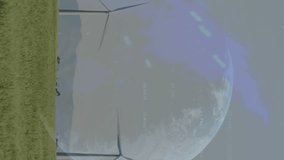 Animation of financial data processing over globe and wind turbines. Global environment, wind energy, business, finance, computing and data processing concept digitally generated video. - Powered by Shutterstock - Get 15% off with code: PIKWIZARD15