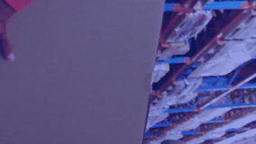 Animation of data processing against caucasian male supervisor showing thumbs up at warehouse. Future concept of supply chain and logistic network business - Powered by Shutterstock - Get 15% off with code: PIKWIZARD15