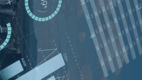 Animation of statistical data processing over aerial view of cityscape against blue sky. Computer interface and business data technology concept - Powered by Shutterstock - Get 15% off with code: PIKWIZARD15