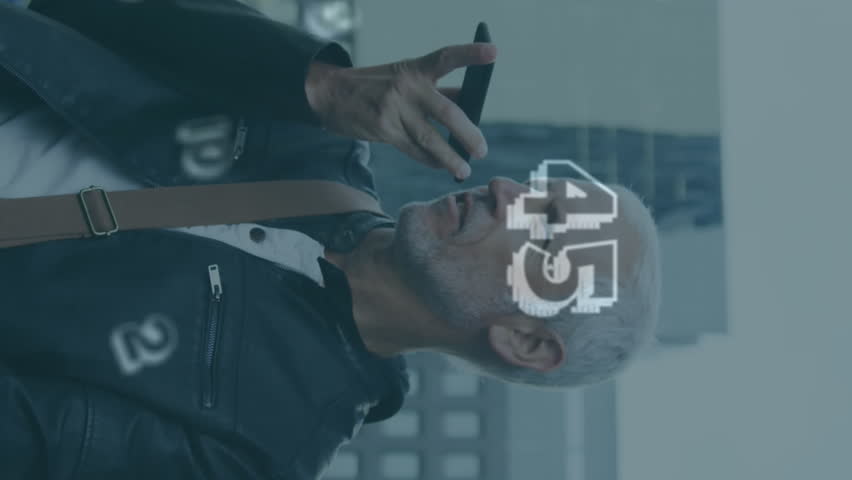 Animation of numbers and data processing over caucasian man using smartphone. Global connections, computing, digital interface and data processing concept digitally generated video. - Powered by Shutterstock - Get 15% off with code: PIKWIZARD15