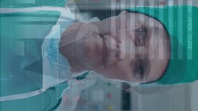 Animation of statistics and data processing over caucasian female surgeon. Global medicine, connections, computing and data processing concept digitally generated video. - Powered by Shutterstock - Get 15% off with code: PIKWIZARD15