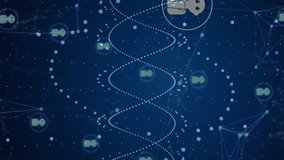 Animation of network of connections over robot icons on blue background. Shapes, technology and digital interface concept digitally generated video. - Powered by Shutterstock - Get 15% off with code: PIKWIZARD15