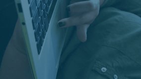 Financial data analysis animation over people working on laptop. Finance, teamwork, technology, collaboration, business, productivity - Powered by Shutterstock - Get 15% off with code: PIKWIZARD15