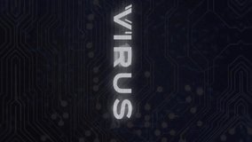 Virus text animation over digital circuit board background with binary code. Cybersecurity, technology, malware, hacking, computer, data - Powered by Shutterstock - Get 15% off with code: PIKWIZARD15