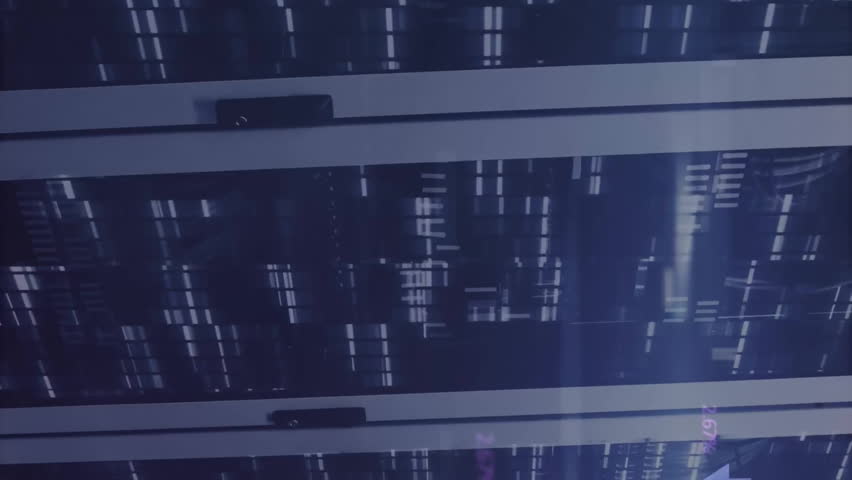 Animation of computer language and connected arrow over data server systems in server room. Digital composite, communication, coding, programming language, data center, networking and technology. - Powered by Shutterstock - Get 15% off with code: PIKWIZARD15