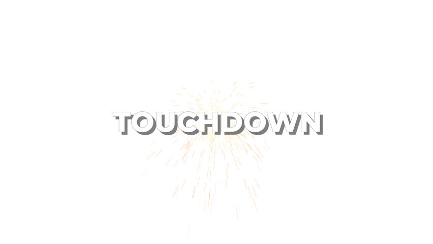"Touchdown Celebration" touchdown text reveal and particle burst animation on transparent background. Perfect for sports highlights.