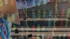 Animation of financial data processing over schoolboy multiple binary drawings. Global shipping delivery and connections concept digitally generated video. - Powered by Shutterstock - Get 15% off with code: PIKWIZARD15