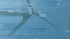 Animation of financial data processing over wind turbine. Global sustainability, wind energy, business, finances, computing and data processing concept digitally generated video. - Powered by Shutterstock - Get 15% off with code: PIKWIZARD15
