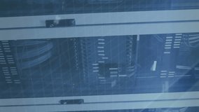 Animation of interface with data processing and social media icons floating over server room. Social media networking and business data storage technology concept - Powered by Shutterstock - Get 15% off with code: PIKWIZARD15
