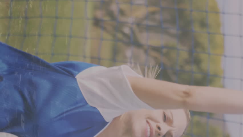 Animation of financial data processing over caucasian female football player. Global sports, business, finances, computing and data processing concept digitally generated video. - Powered by Shutterstock - Get 15% off with code: PIKWIZARD15