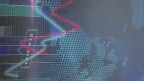 Animation of stock market data processing over world map against aerial view of cityscape. Global economy and business data technology concept - Powered by Shutterstock - Get 15% off with code: PIKWIZARD15