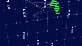 Animation of multiple graphs and changing numbers with binary codes and computer codes on grid. Digitally generated, multiple exposure, coding, database, futuristic, business, report, data processing. - Powered by Shutterstock - Get 15% off with code: PIKWIZARD15